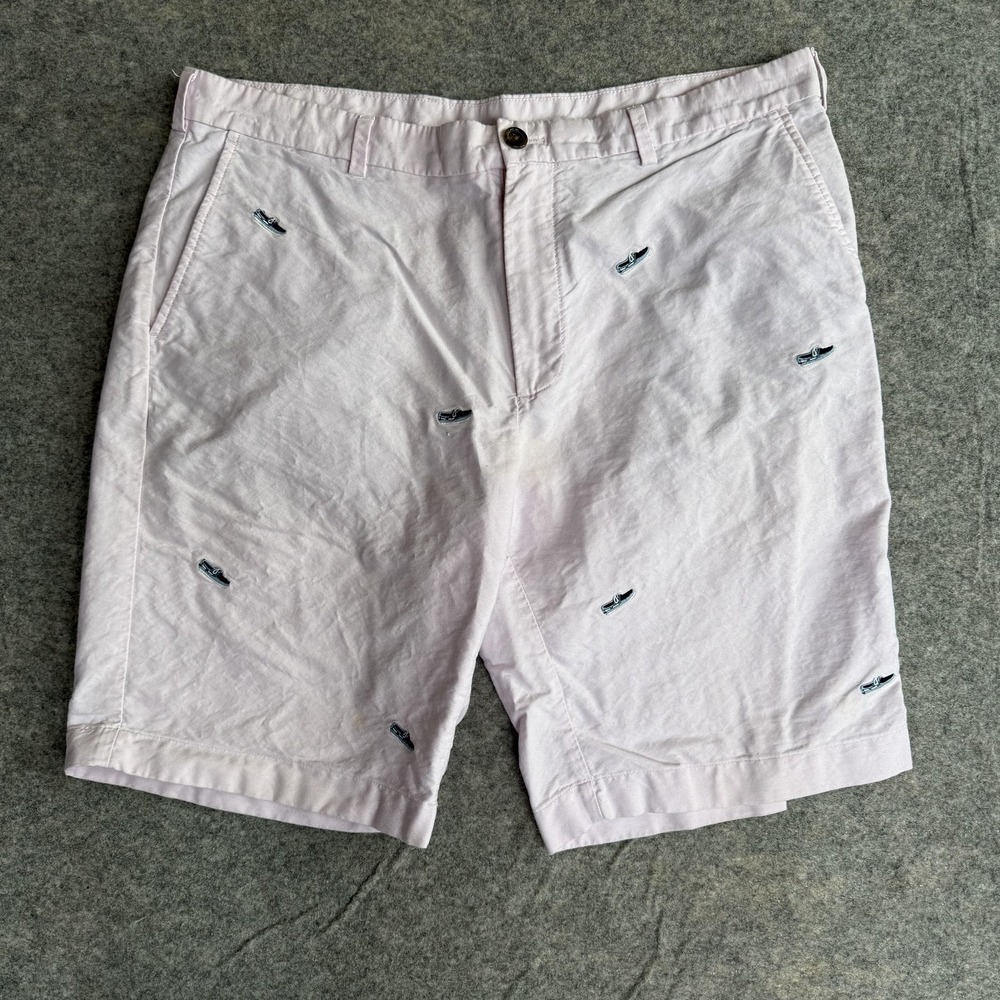 Brooks Brothers Shorts Mens 38 Pink Embroidered Boat Shoe Nautical Chino Cotton